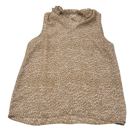 Talbots Women's Sleeveless Animal Print Blouse Ruffle Neckline Size L - Picture 1 of 5